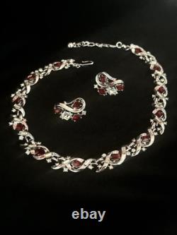 TRIFARI Rhodium Ruby-RED Diamonds Alfred Philippe Demi-Parure PAT PEND