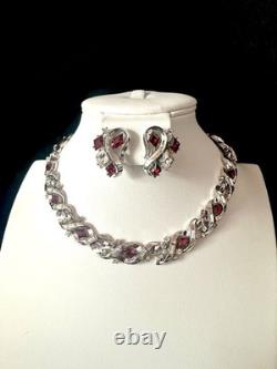 TRIFARI Rhodium Ruby-RED Diamonds Alfred Philippe Demi-Parure PAT PEND