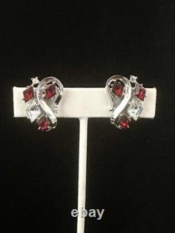 TRIFARI Rhodium Ruby-RED Diamonds Alfred Philippe Demi-Parure PAT PEND