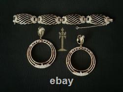 TRIFARI Royal Ransom 1953 Earrings Bracelet Gold Open-Work Crystal A. Philippe