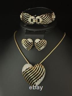 TRIFARI Royal Ransom 1953 Set Gold Heart Open-Work Crystal Alfred Philippe