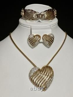 TRIFARI Royal Ransom 1953 Set Gold Heart Open-Work Crystal Alfred Philippe