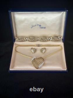 TRIFARI Royal Ransom 1953 Set Gold Heart Open-Work Crystal Alfred Philippe