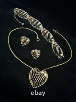 TRIFARI Royal Ransom 1953 Set Gold Heart Open-Work Crystal Alfred Philippe