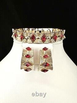 TRIFARI Ruby-RED Diamond Gold-Trifanium Alfred Philippe Earrings Bracelet Set