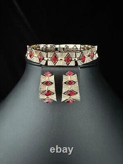 TRIFARI Ruby-RED Diamond Gold-Trifanium Alfred Philippe Earrings Bracelet Set