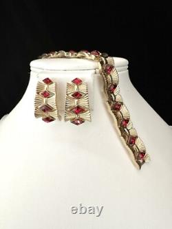 TRIFARI Ruby-RED Diamond Gold-Trifanium Alfred Philippe Earrings Bracelet Set