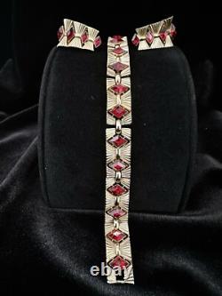 TRIFARI Ruby-RED Diamond Gold-Trifanium Alfred Philippe Earrings Bracelet Set