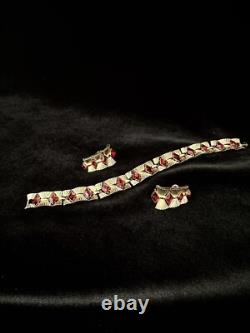 TRIFARI Ruby-RED Diamond Gold-Trifanium Alfred Philippe Earrings Bracelet Set
