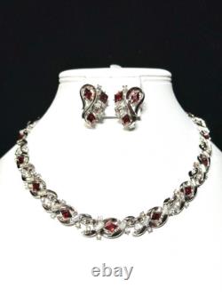 TRIFARI Ruby-RED Diamonds Alfred Philippe Demi-Parure Silver PAT PEND