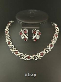 TRIFARI Ruby-RED Diamonds Alfred Philippe Demi-Parure Silver PAT PEND
