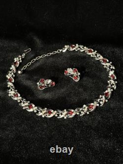 TRIFARI Ruby-RED Diamonds Alfred Philippe Demi-Parure Silver PAT PEND