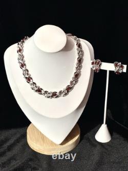 TRIFARI Ruby-RED Diamonds Alfred Philippe Demi-Parure Silver PAT PEND