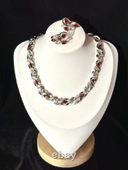 TRIFARI Ruby-RED Diamonds Alfred Philippe Demi-Parure Silver PAT PEND