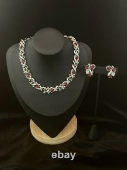 TRIFARI Ruby-RED Diamonds Alfred Philippe Demi-Parure Silver PAT PEND