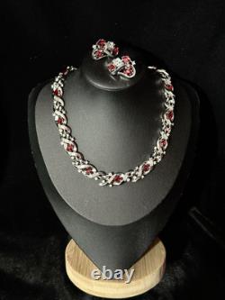 TRIFARI Ruby-RED Diamonds Alfred Philippe Demi-Parure Silver PAT PEND