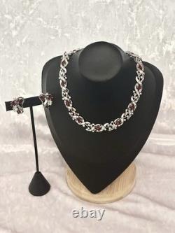 TRIFARI Ruby-RED Diamonds Alfred Philippe Demi-Parure Silver PAT PEND