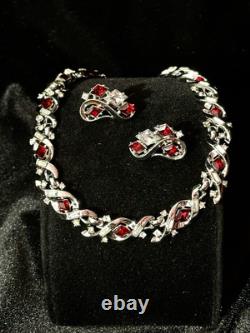 TRIFARI Ruby-RED Diamonds Alfred Philippe Demi-Parure Silver PAT PEND