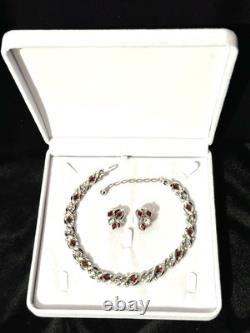 TRIFARI Ruby-RED Diamonds Alfred Philippe Demi-Parure Silver PAT PEND