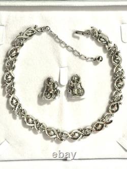 TRIFARI Ruby-RED Diamonds Alfred Philippe Demi-Parure Silver PAT PEND