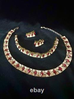 TRIFARI Ruby-RED Set Diamond-Cut Rhinestones Gold-Trifanium Alfred Philippe