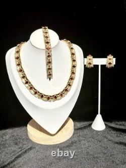 TRIFARI Ruby-RED Set Diamond-Cut Rhinestones Gold-Trifanium Alfred Philippe