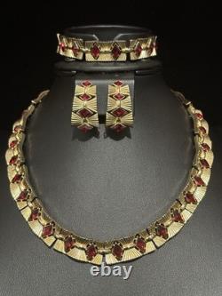 TRIFARI Ruby-RED Set Diamond-Cut Rhinestones Gold-Trifanium Alfred Philippe