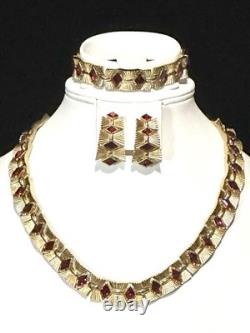 TRIFARI Ruby-RED Set Diamond-Cut Rhinestones Gold-Trifanium Alfred Philippe