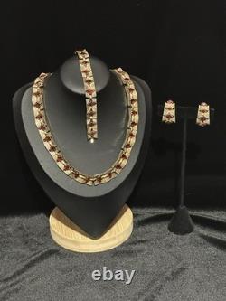 TRIFARI Ruby-RED Set Diamond-Cut Rhinestones Gold-Trifanium Alfred Philippe