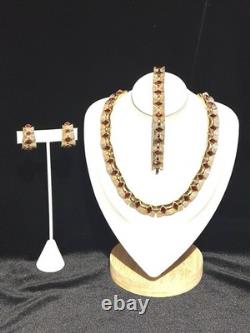 TRIFARI Ruby-RED Set Diamond-Cut Rhinestones Gold-Trifanium Alfred Philippe
