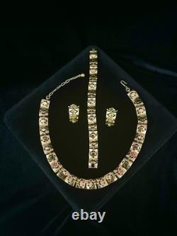 TRIFARI Ruby-RED Set Diamond-Cut Rhinestones Gold-Trifanium Alfred Philippe
