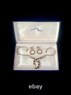 TRIFARI Ruby Red Diamanté Parure Alfred Philippe 1952 Drop-Dangle Crown withBox