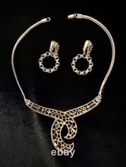 TRIFARI Ruby Red Diamanté Parure Alfred Philippe 1952 Drop-Dangle Crown withBox