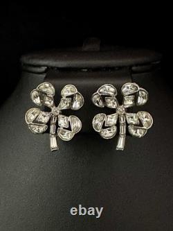 TRIFARI Rue de la Paix 1949 Earrings Diamanté Clover Demi-Lunes PAT PEND Box