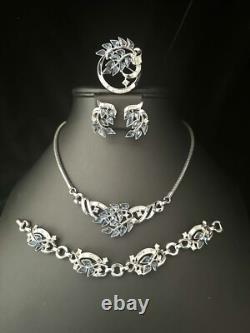 TRIFARI Sapphire-Blue Set Trifanium Alfred Philippe Pear Rhinestones PAT PEND