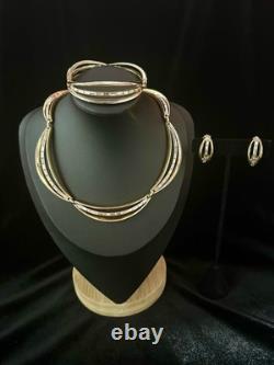 TRIFARI Scalloped Baguettes Set 1952 Gold Earrings Bracelet Necklace PAT PEN