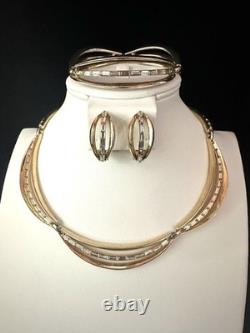 TRIFARI Scalloped Baguettes Set 1952 Gold Earrings Bracelet Necklace PAT PEN