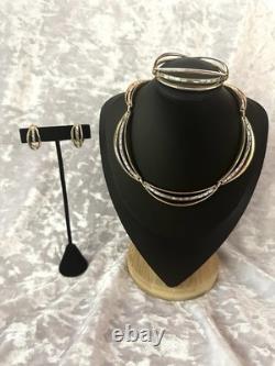TRIFARI Scalloped Baguettes Set 1952 Gold Earrings Bracelet Necklace PAT PEN