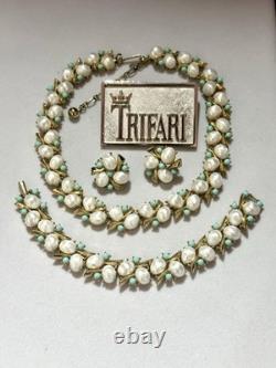 TRIFARI Southampton 1959 Set White Turquoise Baroque Seed Gold Alfred Philippe