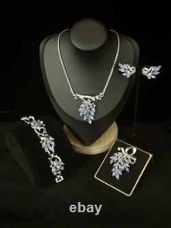 TRIFARI Spring Fantasy 1952 Set Ice-Blue Navette Rhodium A. Philippe PAT PEND