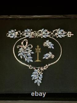 TRIFARI Spring Fantasy 1952 Set Ice-Blue Navette Rhodium A. Philippe PAT PEND