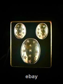TRIFARI Star Spangled Set Earrings Brooch Alfred Philippe Honeycomb withBOX