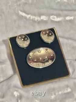 TRIFARI Star Spangled Set Earrings Brooch Alfred Philippe Honeycomb withBOX