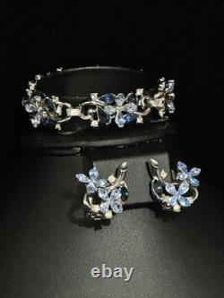 TRIFARI Starflower 1951 Earrings Bracelet Sapphire Blue Alfred Philippe Crown