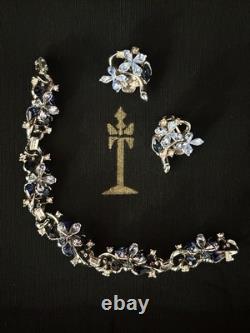 TRIFARI Starflower 1951 Earrings Bracelet Sapphire Blue Alfred Philippe Crown