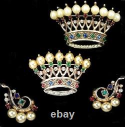 TRIFARI Sterling A. Philippe Large & Small Royal Crown of Pearls Pins & Earrings