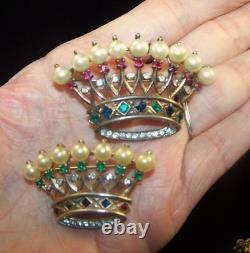 TRIFARI Sterling A. Philippe Large & Small Royal Crown of Pearls Pins & Earrings