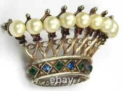 TRIFARI Sterling A. Philippe Large & Small Royal Crown of Pearls Pins & Earrings