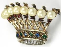 TRIFARI Sterling A. Philippe Large & Small Royal Crown of Pearls Pins & Earrings