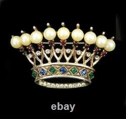 TRIFARI Sterling A. Philippe Large & Small Royal Crown of Pearls Pins & Earrings